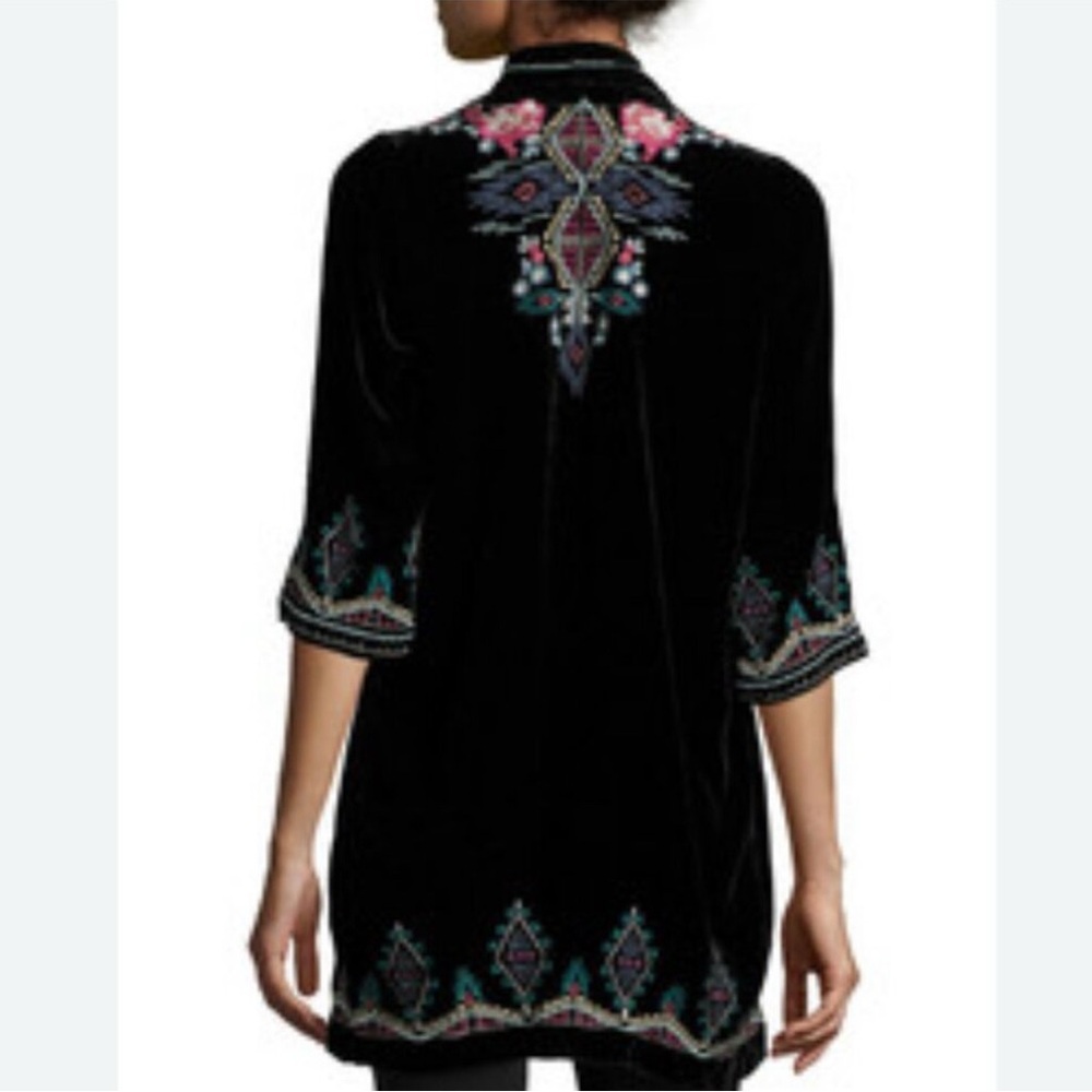 Johnny Was Aveza Black Velvet Kimono Cardigan 2X Silk Blend Bohemian Luxury - Picture 2 of 8